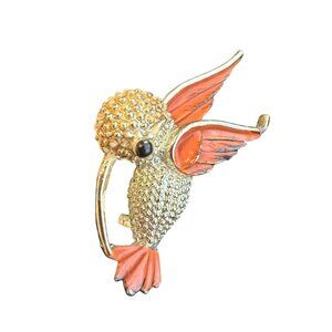 Vintage Hummingbird Brooch With Rhinestones & Enamel Accents